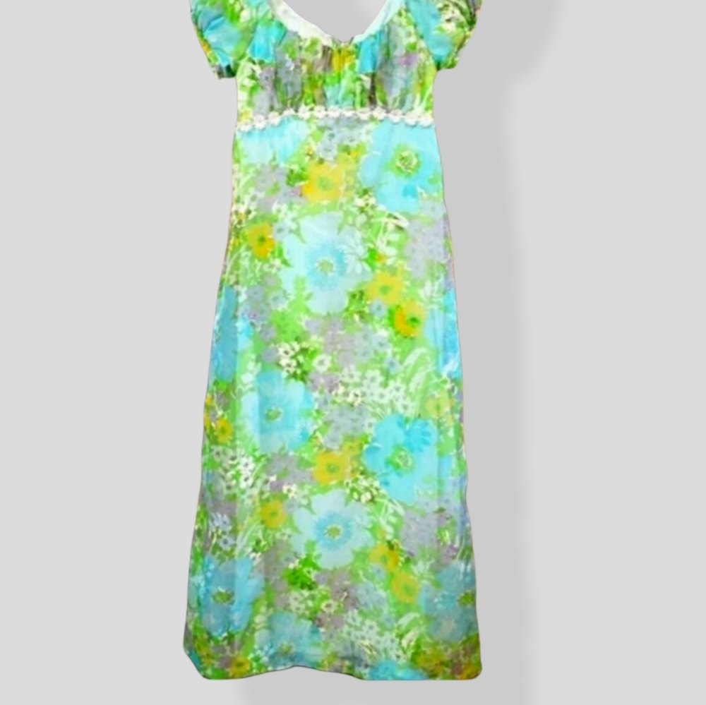 Vintage 1960s Hippie Woodstock Daisy Empire Maxi Dress - Picture 8 of 16